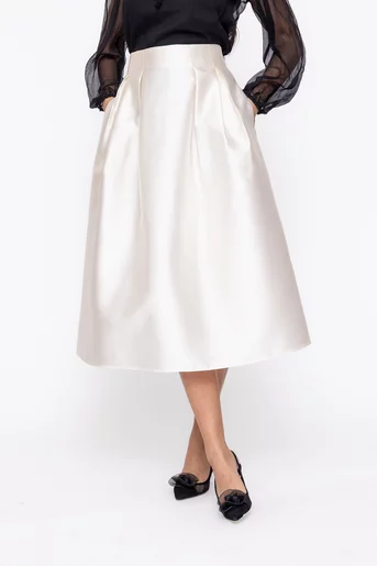 Fustă Caramel elegantă cu pliuri ivory F3602