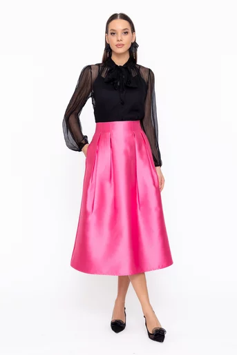 Fustă Caramel elegantă cu pliuri roz F3602