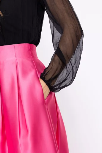 Fustă Caramel elegantă cu pliuri roz F3602