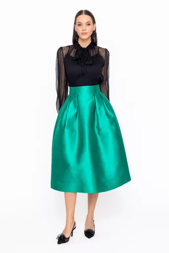 Fustă Caramel elegantă cu pliuri verde  F3602