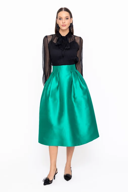 Fustă Caramel elegantă cu pliuri verde  F3602 thumbnail picture - 