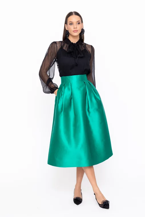 Fustă Caramel elegantă cu pliuri verde  F3602 thumbnail picture - 