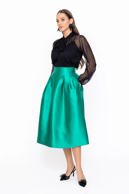 Fustă Caramel elegantă cu pliuri verde  F3602 thumbnail picture - 