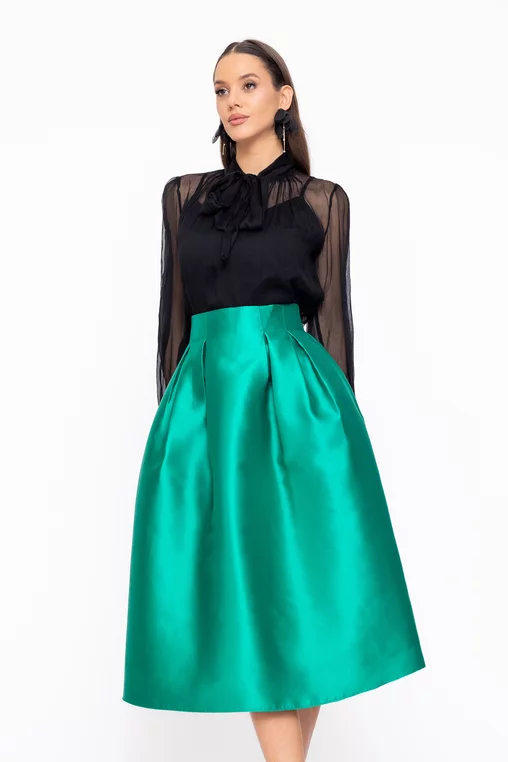 Fustă Caramel elegantă cu pliuri verde  F3602 thumbnail picture - 