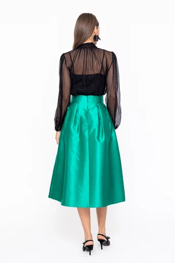 Fustă Caramel elegantă cu pliuri verde  F3602