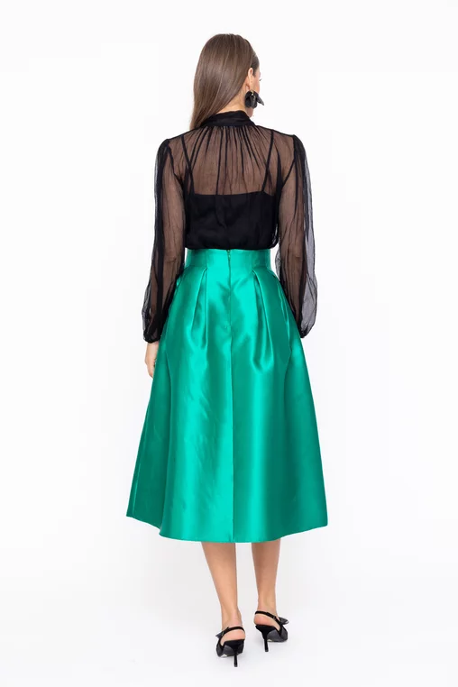 Fustă Caramel elegantă cu pliuri verde  F3602 thumbnail picture - 