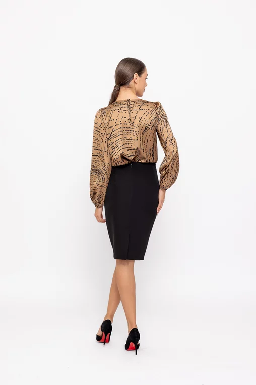 Fustă Caramel medie din stofă neagră F3519 thumbnail picture - 