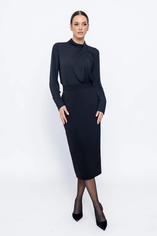 Fustă Caramel  midi din stofă neagră F3518 thumbnail picture - 