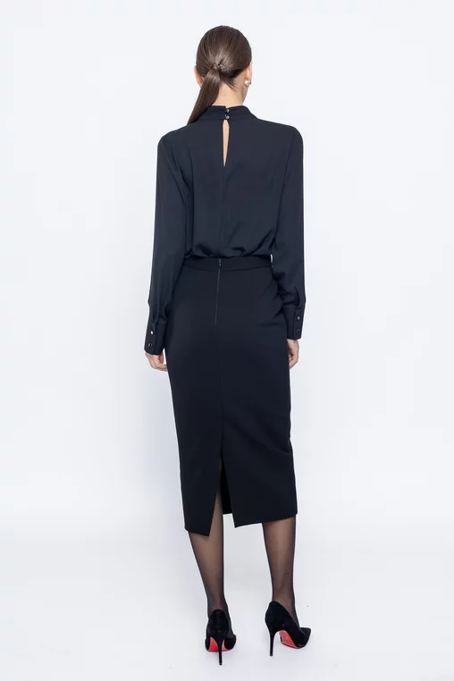 Fustă Caramel  midi din stofă neagră F3518 thumbnail picture - 