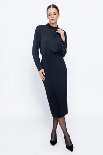 Fustă Caramel  midi din stofă neagră F3518