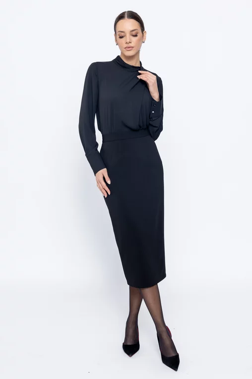 Fustă Caramel  midi din stofă neagră F3518 thumbnail picture - 