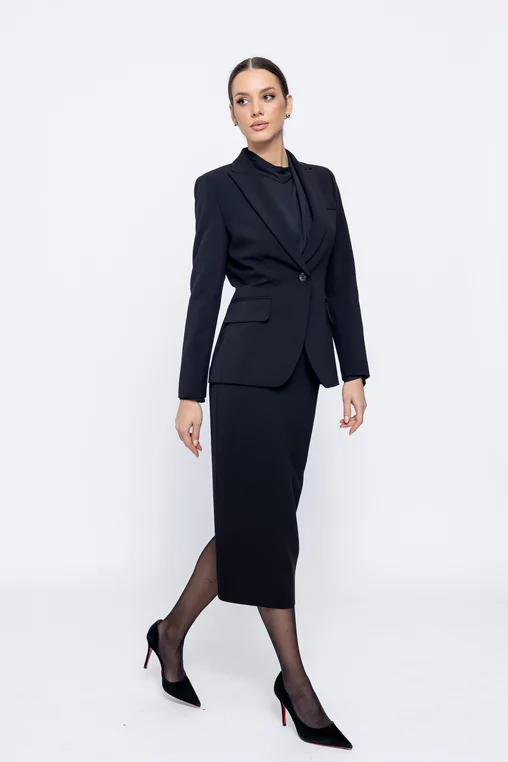 Fustă Caramel  midi din stofă neagră F3518 thumbnail picture - 