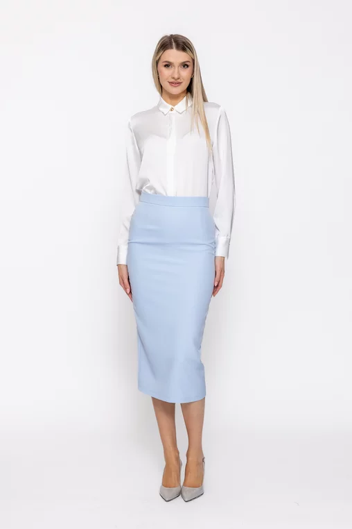 Fustă Caramel midi stofă bleu F3601 thumbnail picture - 