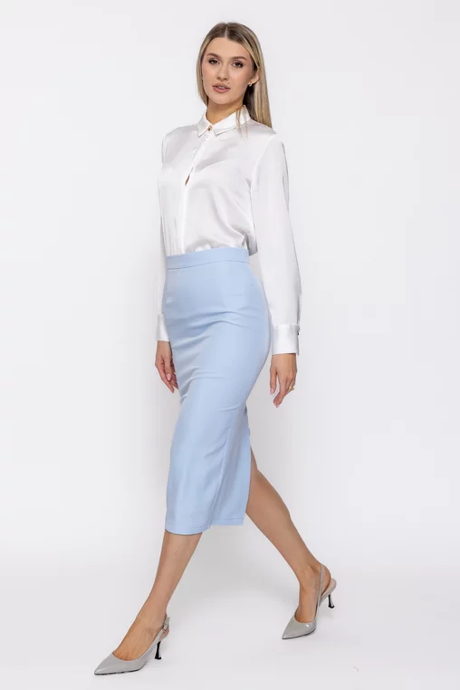 Fustă Caramel midi stofă bleu F3601 thumbnail picture - 