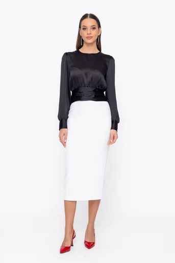 Fustă Caramel midi stofă ivory F3601