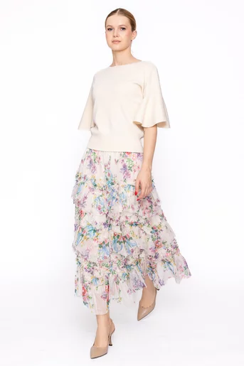 Fustă cu volane si imprimeu floral multicolor FLS60202