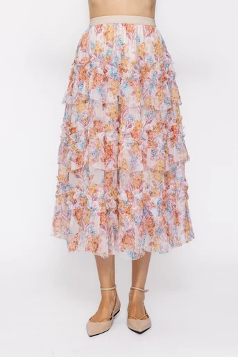 Fustă cu volane si imprimeu floral multicolor FMS60501
