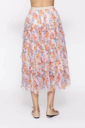 Fustă cu volane si imprimeu floral multicolor FMS60501