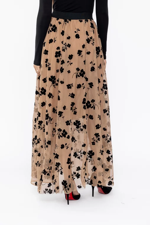 Fustă maxi din tulle bej cu flori F3517 thumbnail picture - 