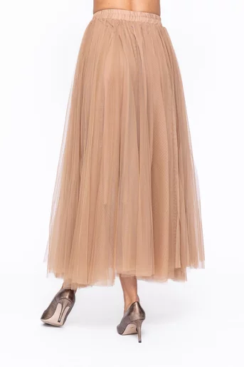 Fustă maxi din tulle camel FDP1101