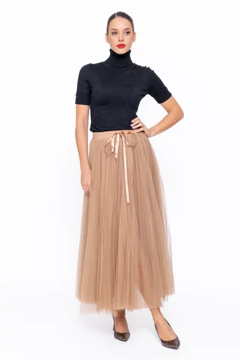 Fustă maxi din tulle camel FDP1101