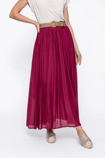 fustă maxi plisată cu curea burgundy FLA60302