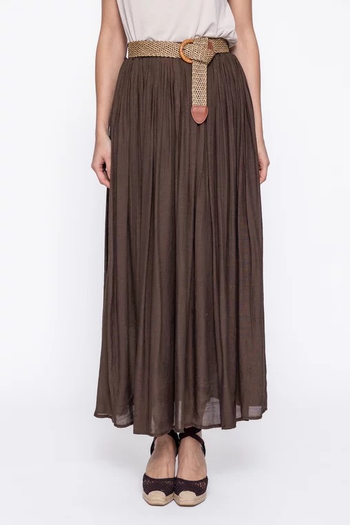 Fustă maxi plisată cu curea maro FLA60302 thumbnail picture - 