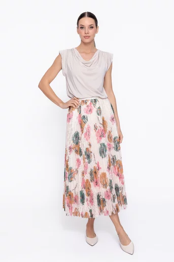 Fustă midi din dantelă plisată FDF60301