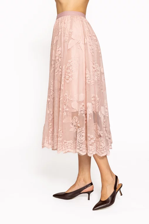 Fustă midi din dantelă roz FRS60801 thumbnail picture - 
