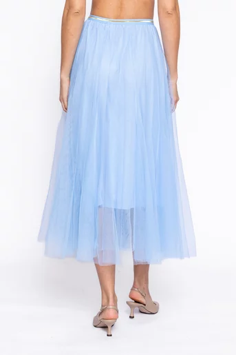 Fustă midi din tulle bleu FDP60202