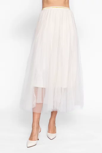 Fustă midi din tulle crem FDP60202