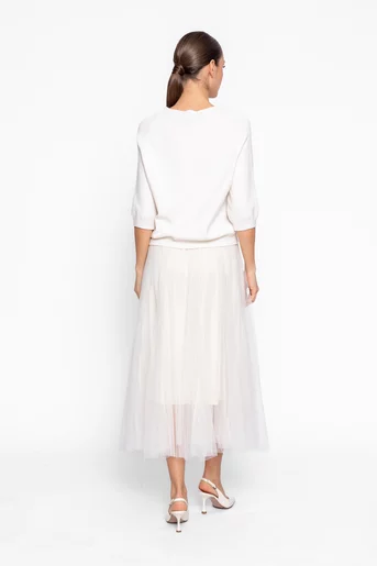 Fustă midi din tulle crem FDP60202