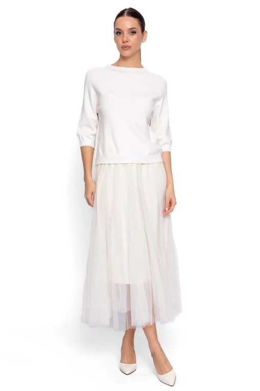 Fustă midi din tulle crem FDP60202 thumbnail picture - 