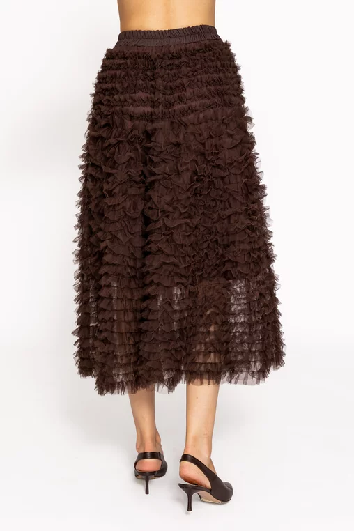 Fustă midi din tulle cu volane maro FLM60802 thumbnail picture - 