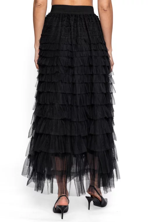 Fustă midi din tulle cu volane multiple neagră FDP60802 thumbnail picture - 
