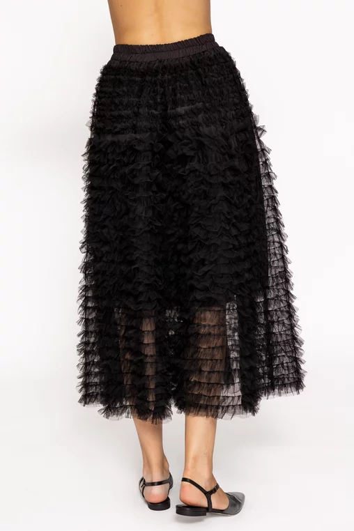 Fustă midi din tulle cu volane neagră FLM60802 thumbnail picture - 
