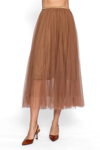 Fustă midi din tulle maro FDP60202