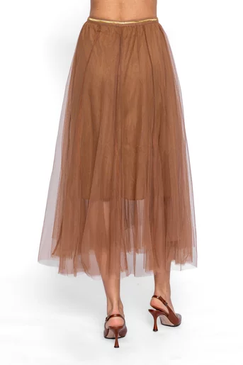 Fustă midi din tulle maro FDP60801