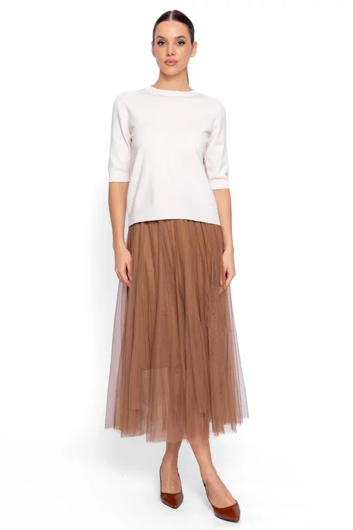 Fustă midi din tulle maro FDP60801 thumbnail picture - 
