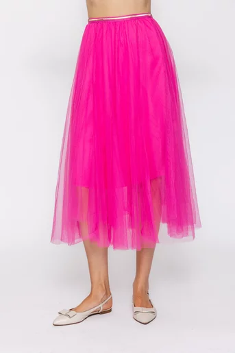 Fustă midi din tulle roz FDP60501