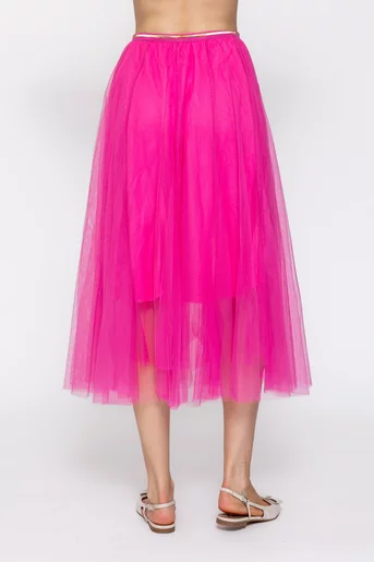 Fustă midi din tulle roz FDP60501