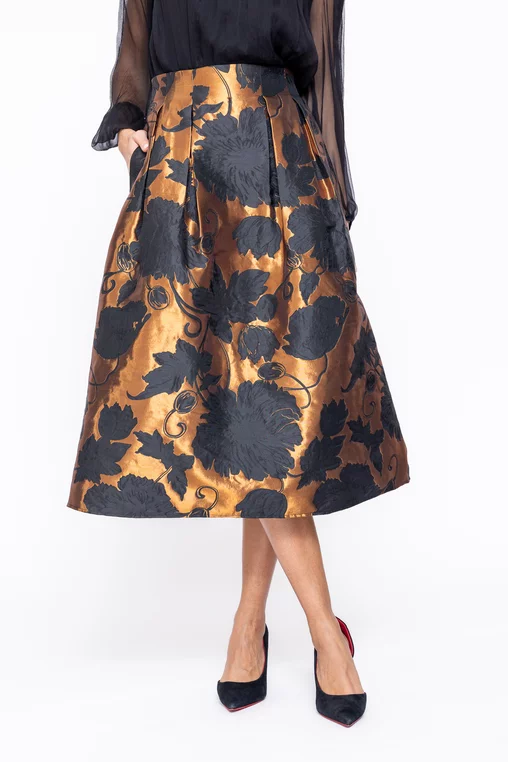 Fustă midi elegantă cu pliuri arămie F3513 thumbnail picture - 