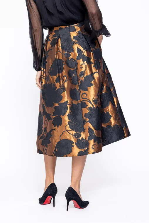 Fustă midi elegantă cu pliuri arămie F3513 thumbnail picture - 