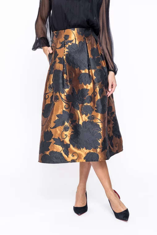 Fustă midi elegantă cu pliuri arămie F3513 thumbnail picture - 