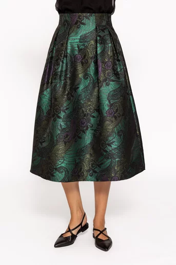 Fustă midi elegantă cu pliuri verde F3513