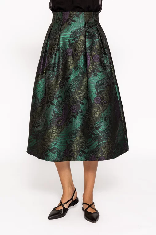 Fustă midi elegantă cu pliuri verde F3513 thumbnail picture - 