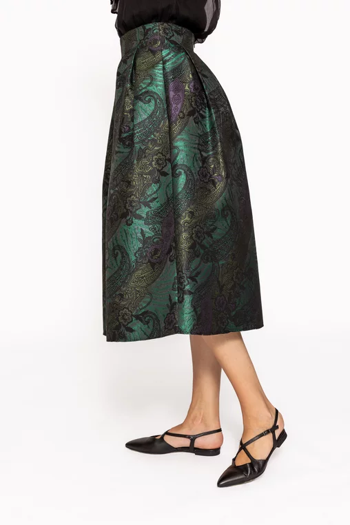 Fustă midi elegantă cu pliuri verde F3513 thumbnail picture - 