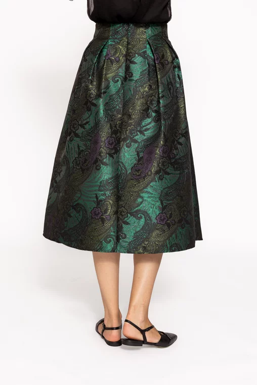 Fustă midi elegantă cu pliuri verde F3513 thumbnail picture - 