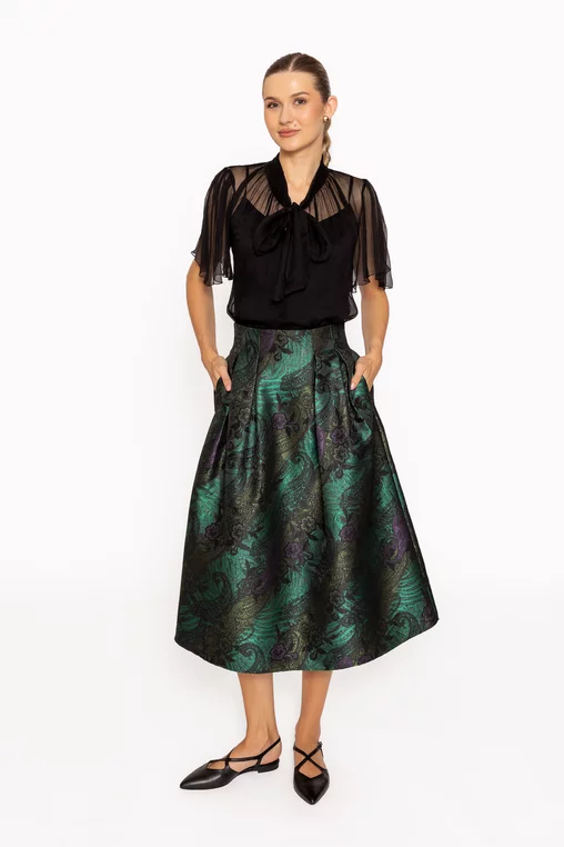 Fustă midi elegantă cu pliuri verde F3513 thumbnail picture - 