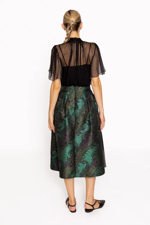 Fustă midi elegantă cu pliuri verde F3513 thumbnail picture - 